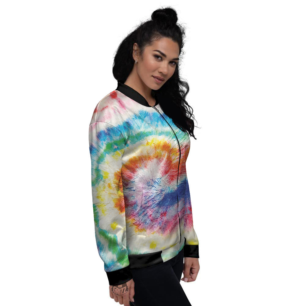 Tie Dye Bright Spiral Print Women's Bomber Jacket-grizzshop