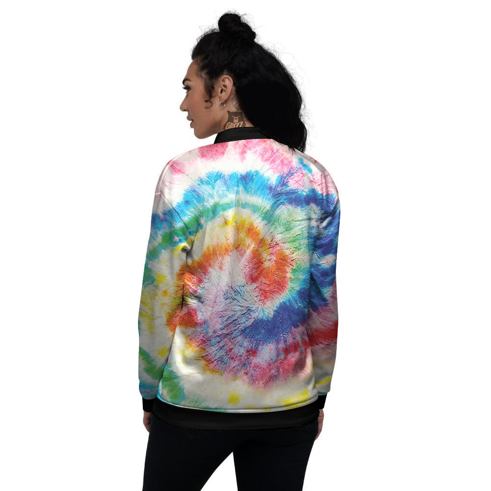 Tie Dye Bright Spiral Print Women's Bomber Jacket-grizzshop