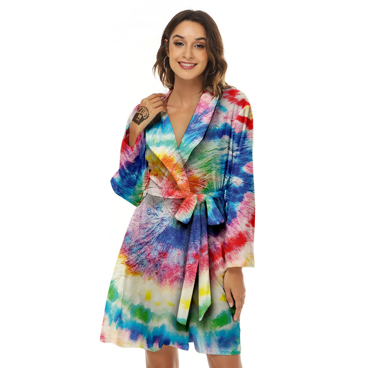 Tie Dye Bright Spiral Print Women's Robe-grizzshop