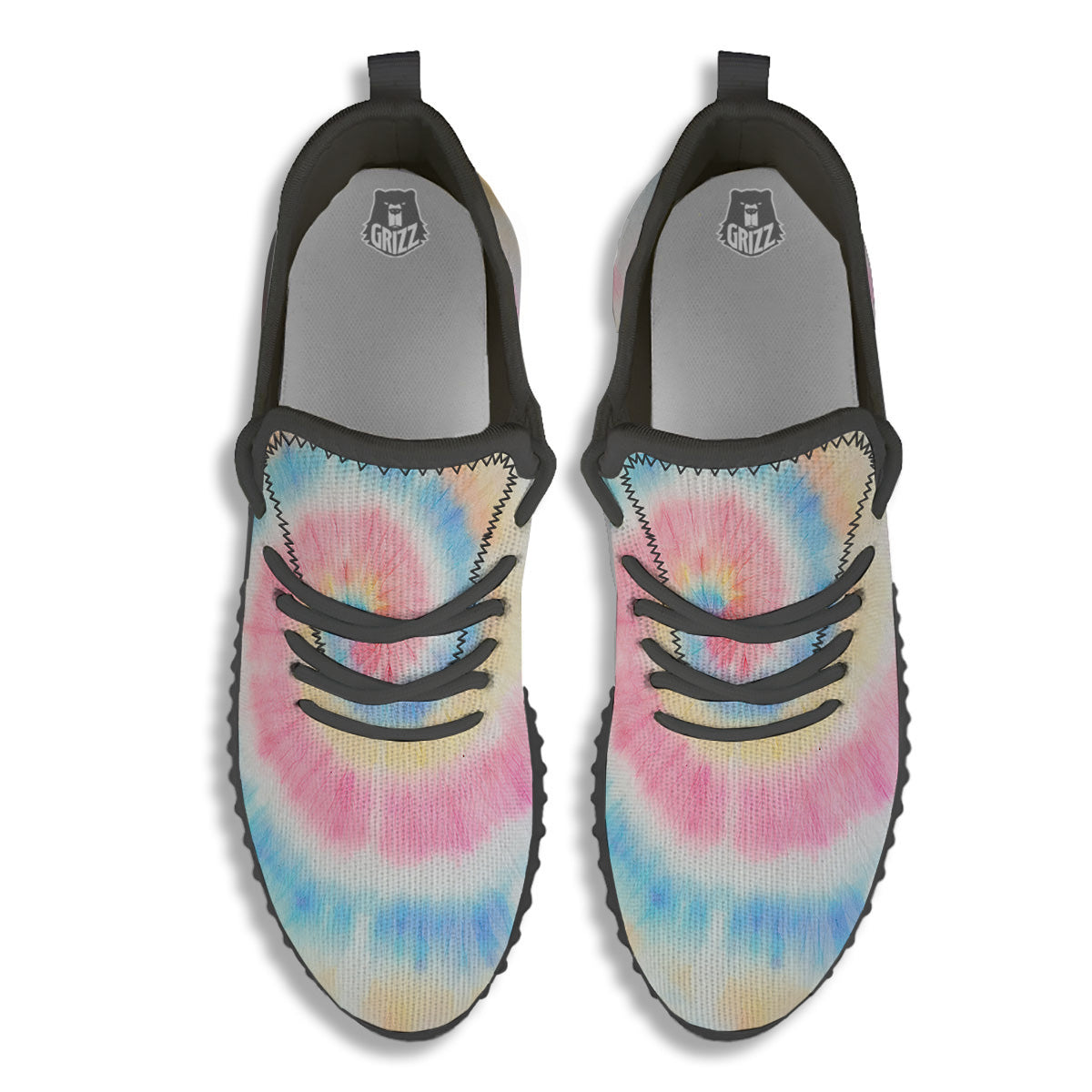 Tie Dye Bright Swirl Print Black Walking Shoes-grizzshop