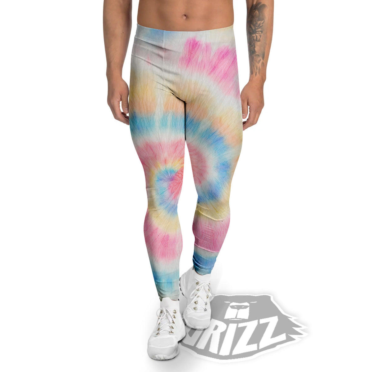 Tie Dye Bright Swirl Print Men's Leggings-grizzshop