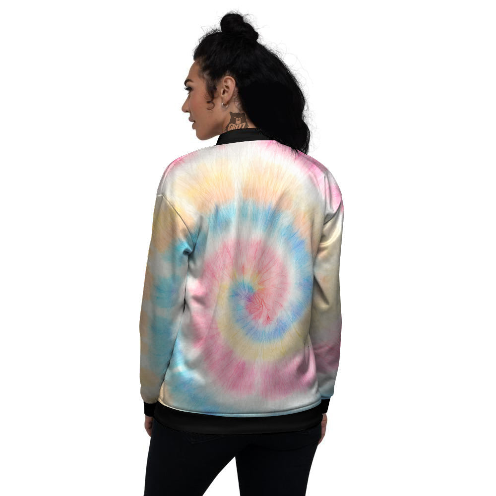 Tie Dye Bright Swirl Print Women's Bomber Jacket-grizzshop