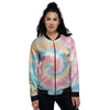 Tie Dye Bright Swirl Print Women's Bomber Jacket-grizzshop