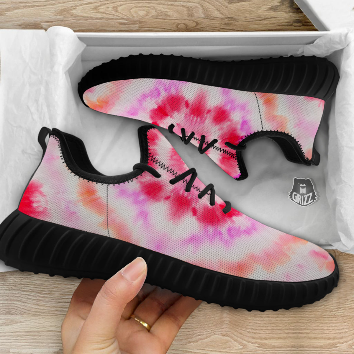 Tie Dye Circle Print Black Walking Shoes-grizzshop