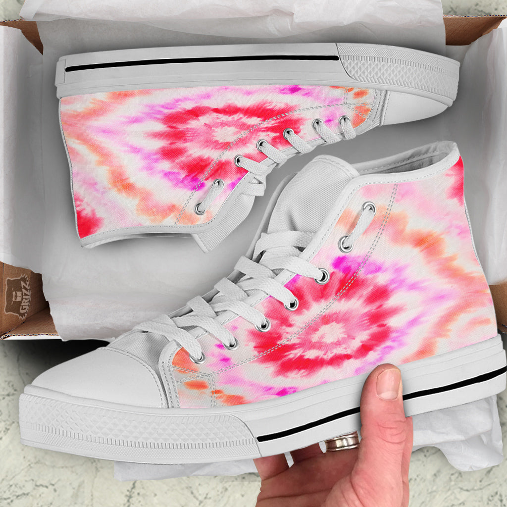 Tie Dye Circle Print White High Top Shoes-grizzshop