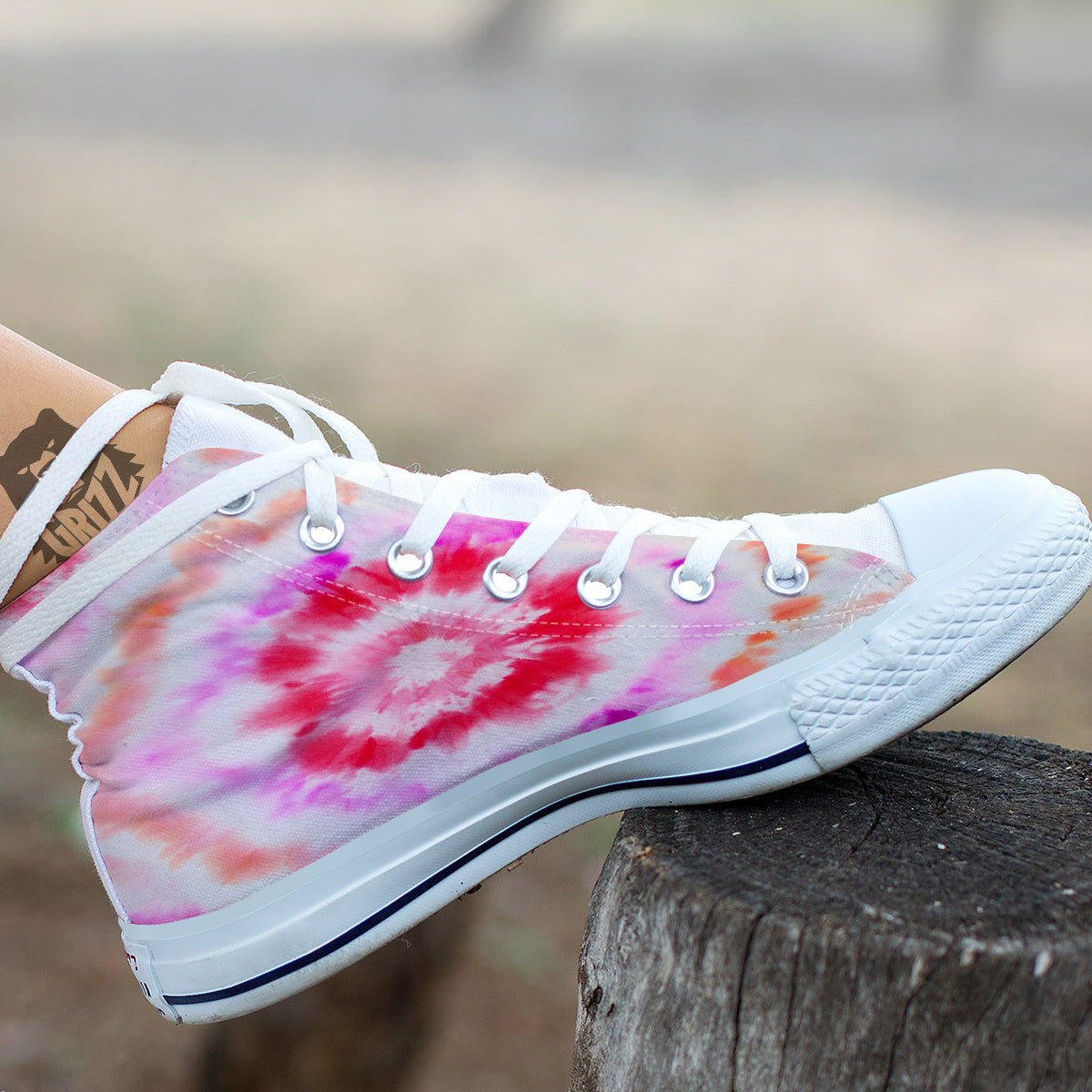 Tie Dye Circle Print White High Top Shoes-grizzshop