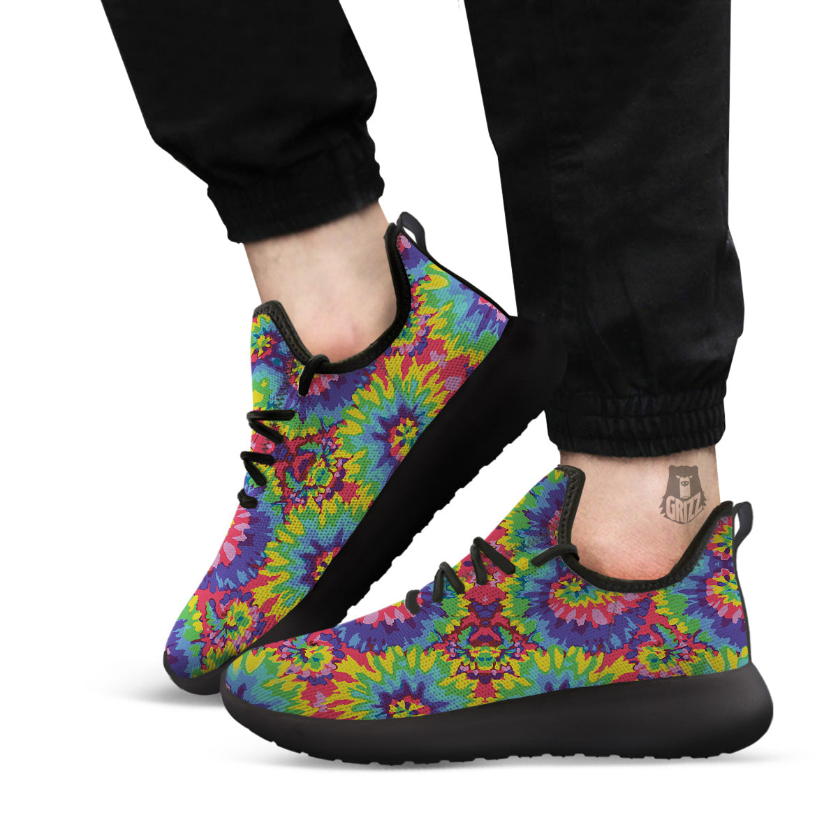 Tie Dye Colorful Abstract Print Pattern Black Athletic Shoes-grizzshop