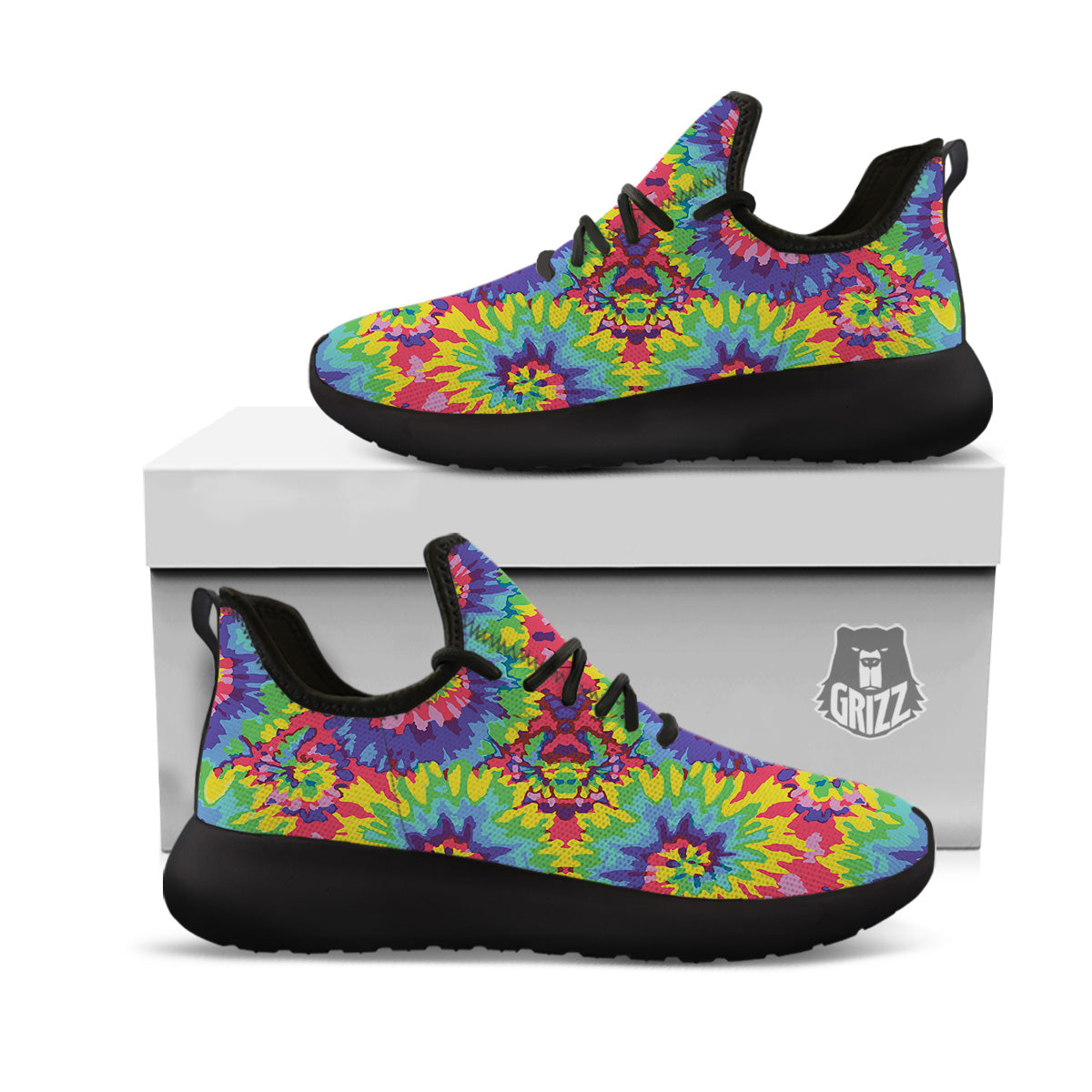 Tie Dye Colorful Abstract Print Pattern Black Athletic Shoes-grizzshop