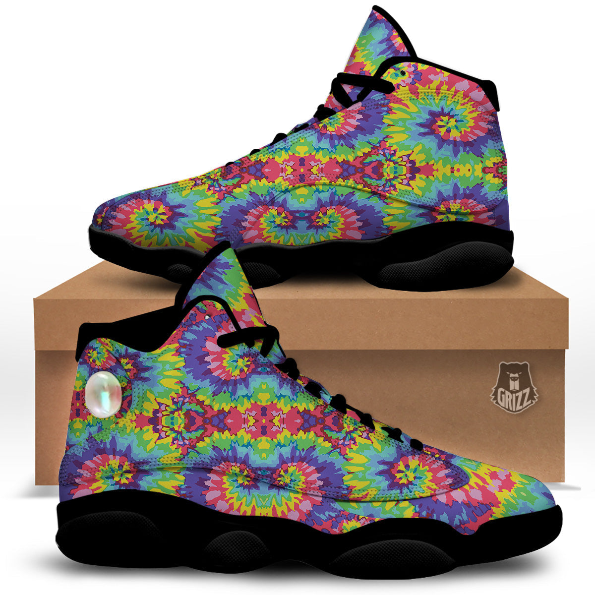 Tie Dye Colorful Abstract Print Pattern Black Basketball Shoes-grizzshop