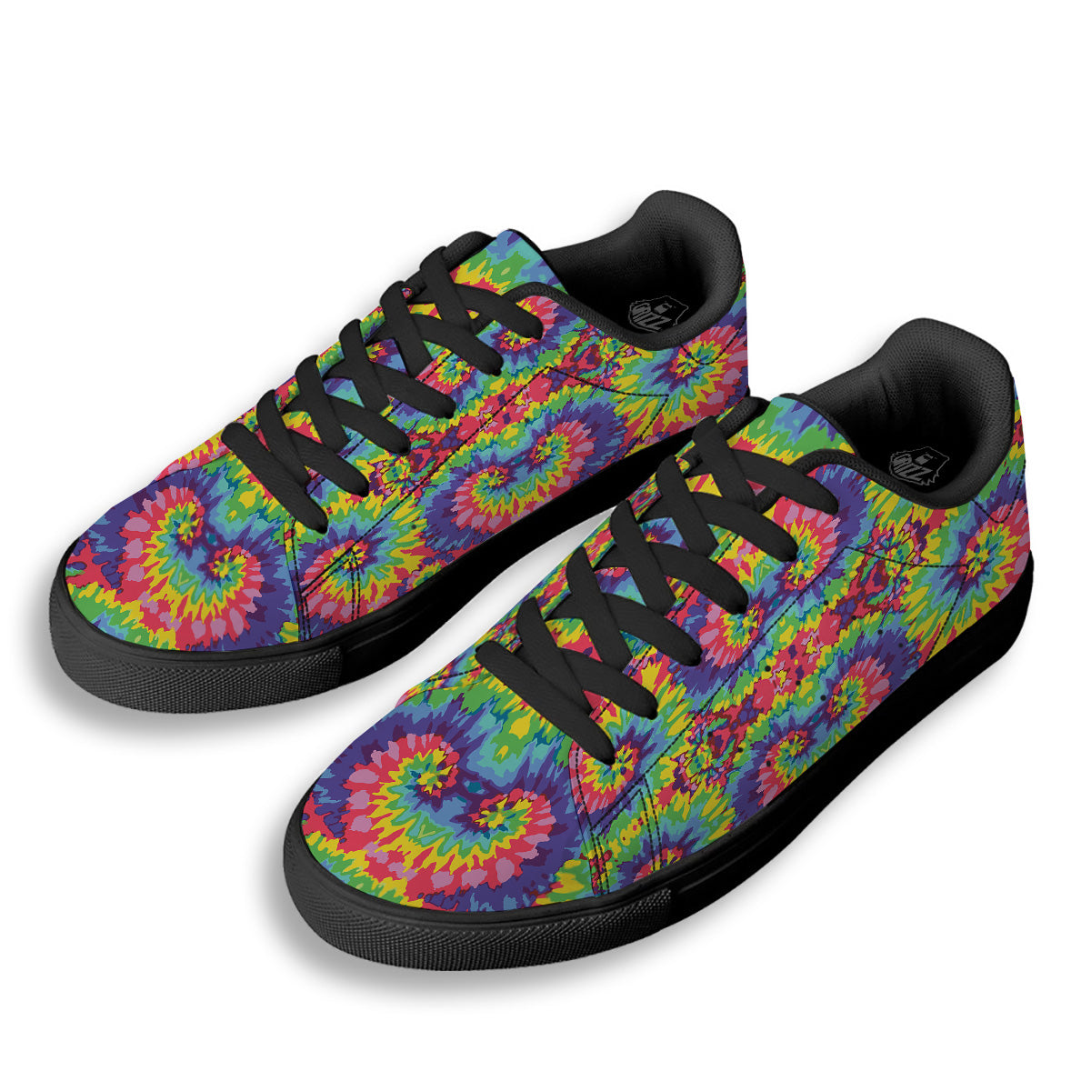 Tie Dye Colorful Abstract Print Pattern Black Low Top Sneakers-grizzshop