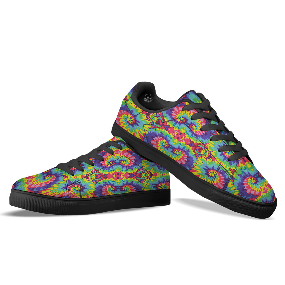 Tie Dye Colorful Abstract Print Pattern Black Low Top Sneakers-grizzshop
