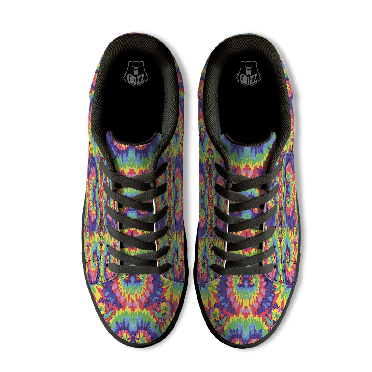 Tie Dye Colorful Abstract Print Pattern Black Low Top Sneakers-grizzshop
