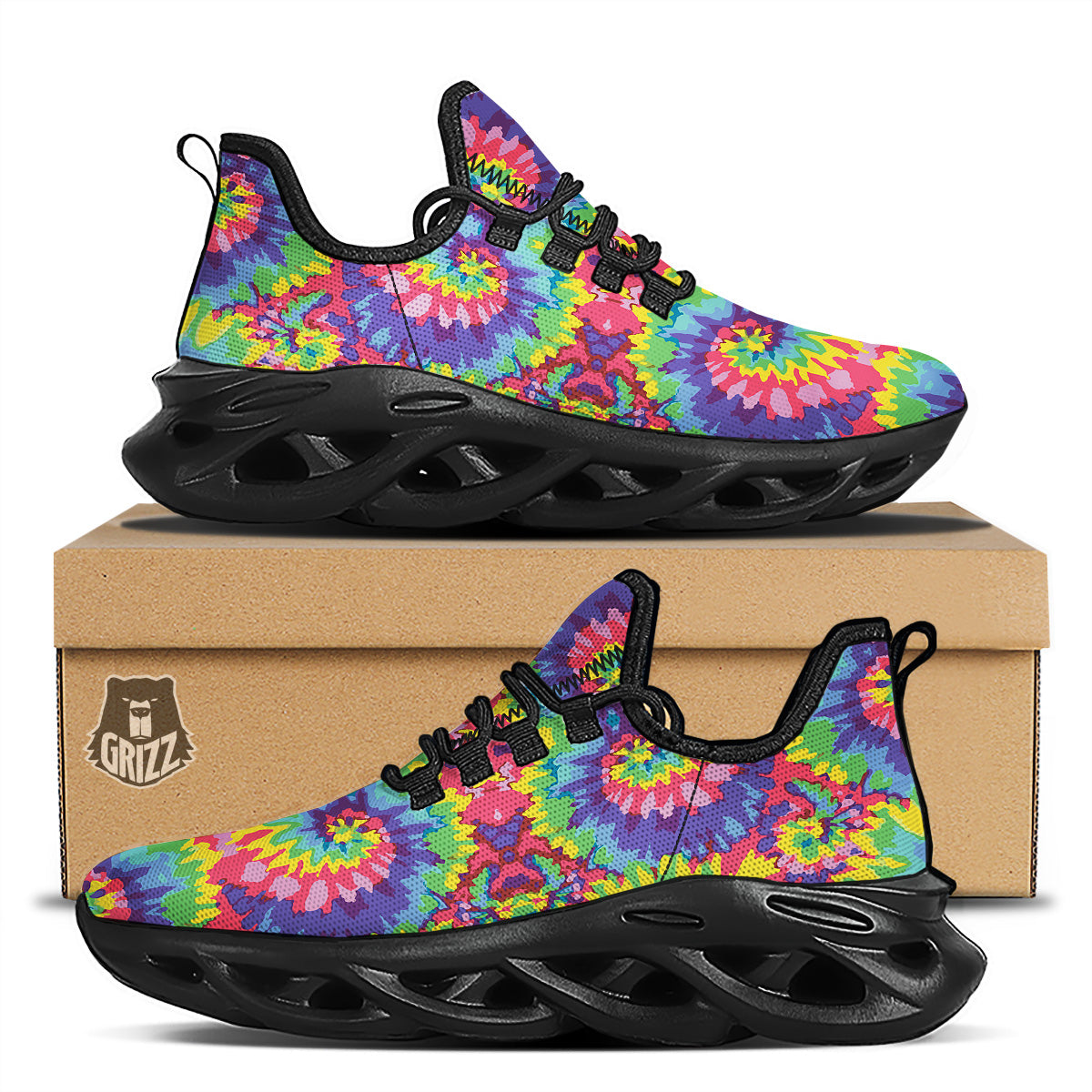 Tie Dye Colorful Abstract Print Pattern Black Running Shoes-grizzshop