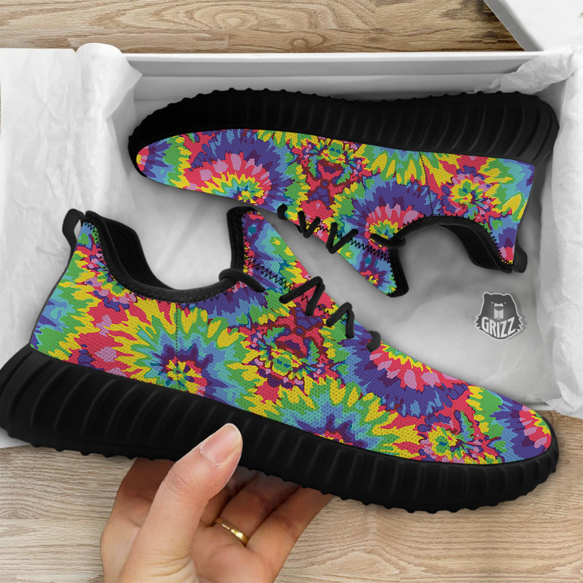 Tie Dye Colorful Abstract Print Pattern Black Walking Shoes-grizzshop