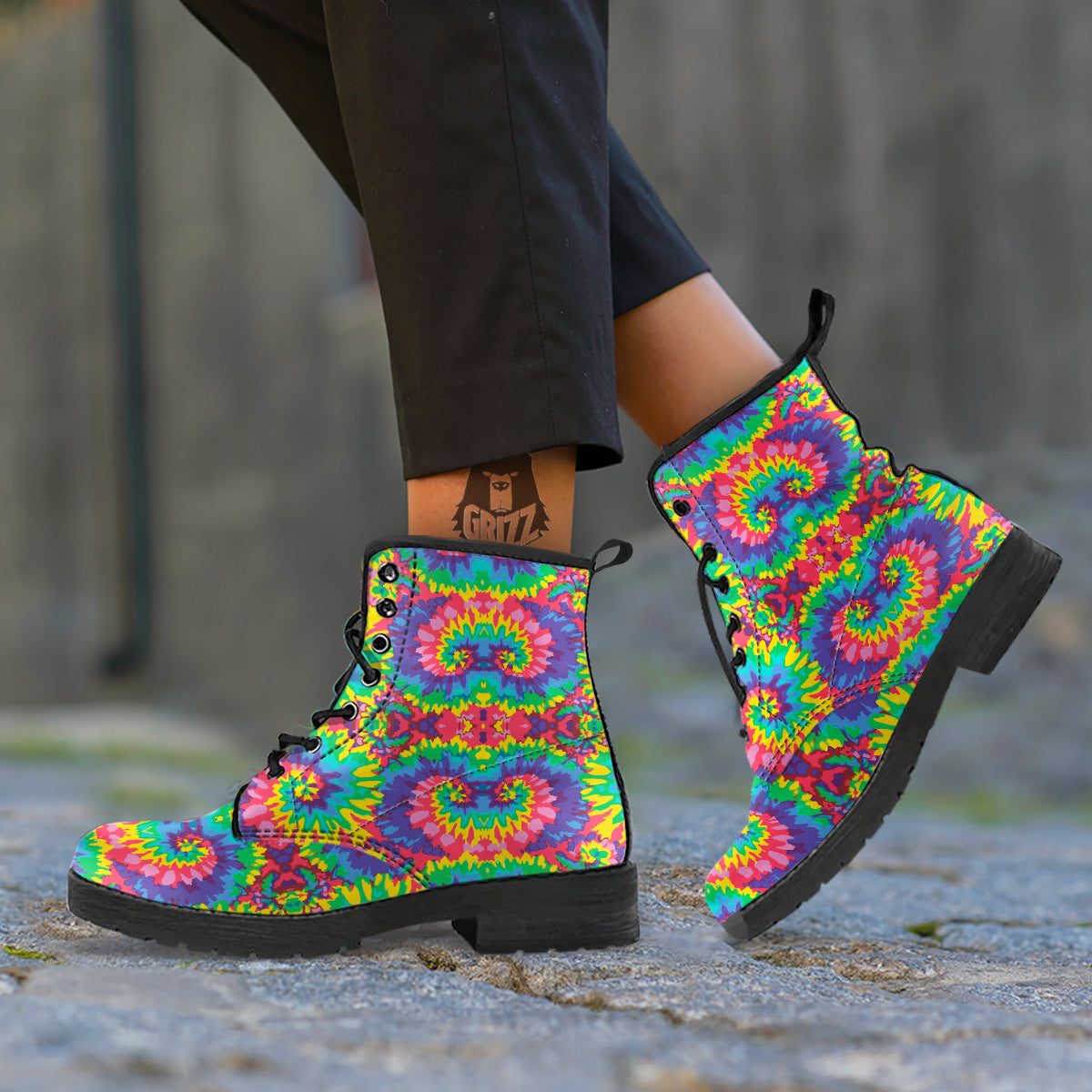 Tie Dye Colorful Abstract Print Pattern Leather Boots-grizzshop