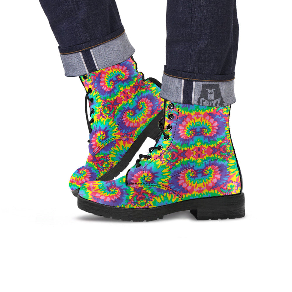 Tie Dye Colorful Abstract Print Pattern Leather Boots-grizzshop