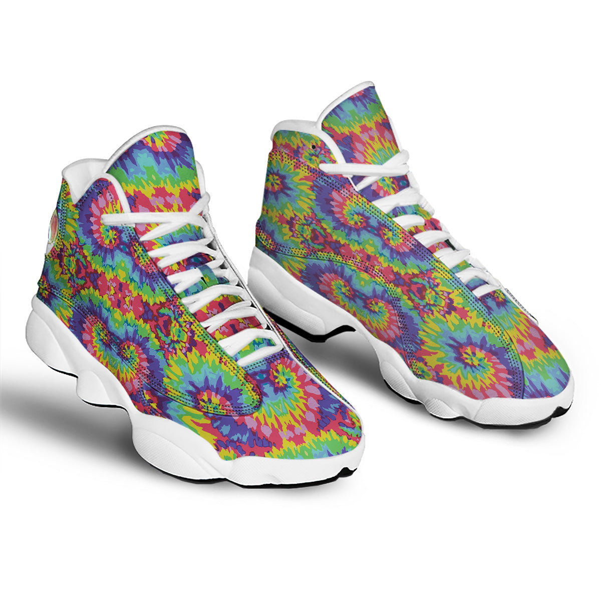 Tie Dye Colorful Abstract Print Pattern White Basketball Shoes-grizzshop