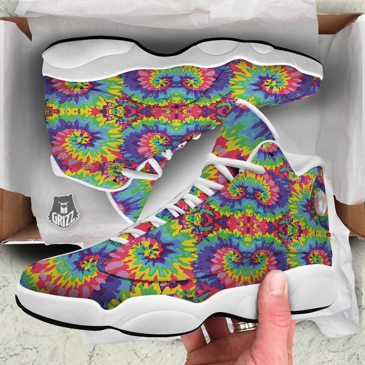 Tie Dye Colorful Abstract Print Pattern White Basketball Shoes-grizzshop