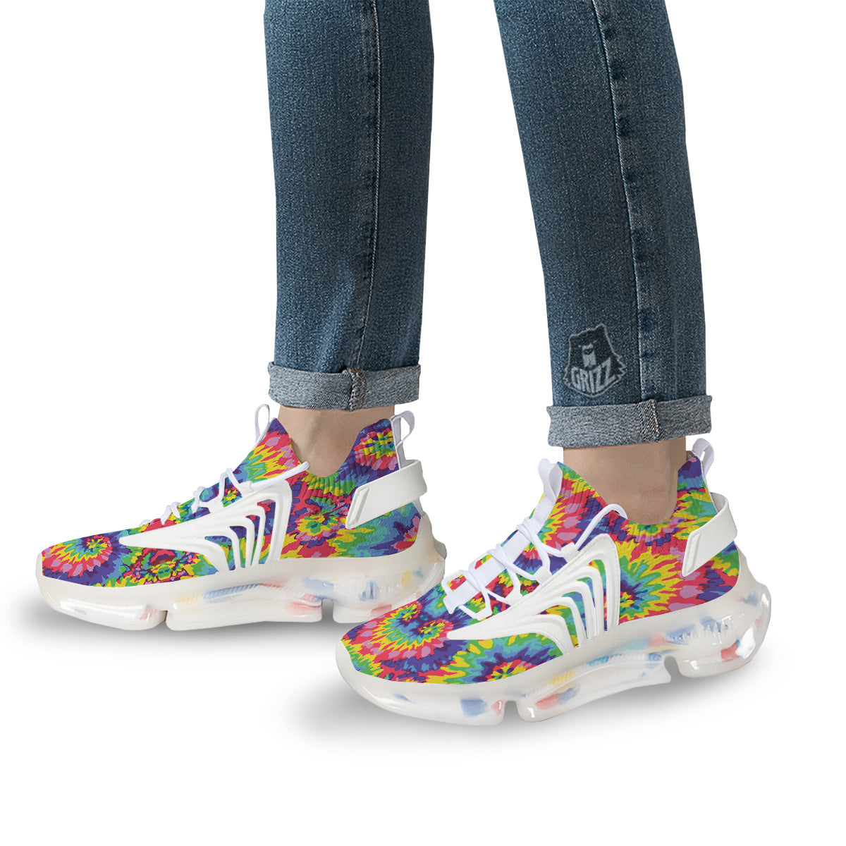 Tie Dye Colorful Abstract Print Pattern White Gym Shoes-grizzshop