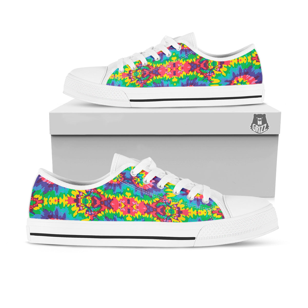 Tie Dye Colorful Abstract Print Pattern White Low Top Shoes-grizzshop