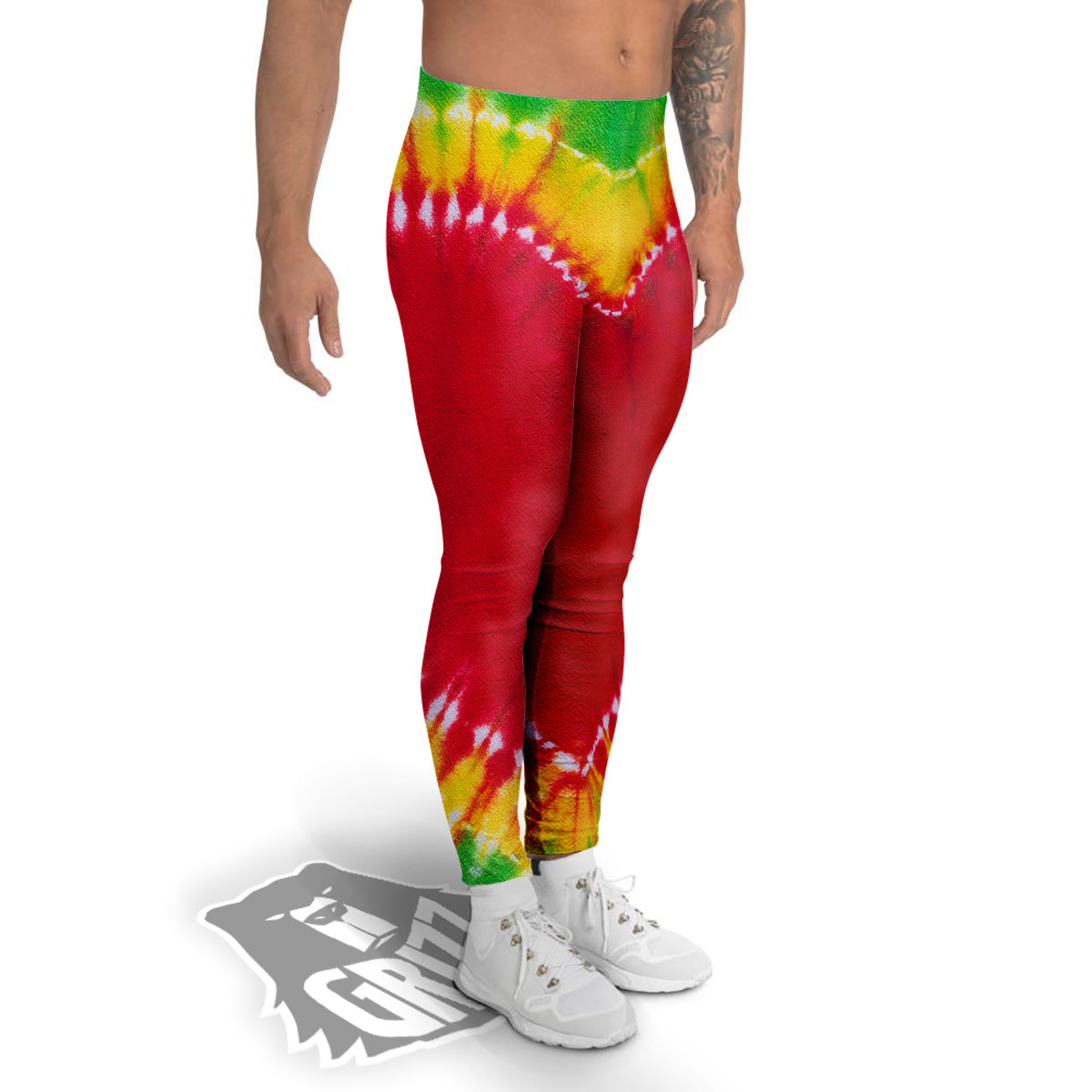 Tie Dye Colorful Heart Print Men's Leggings-grizzshop