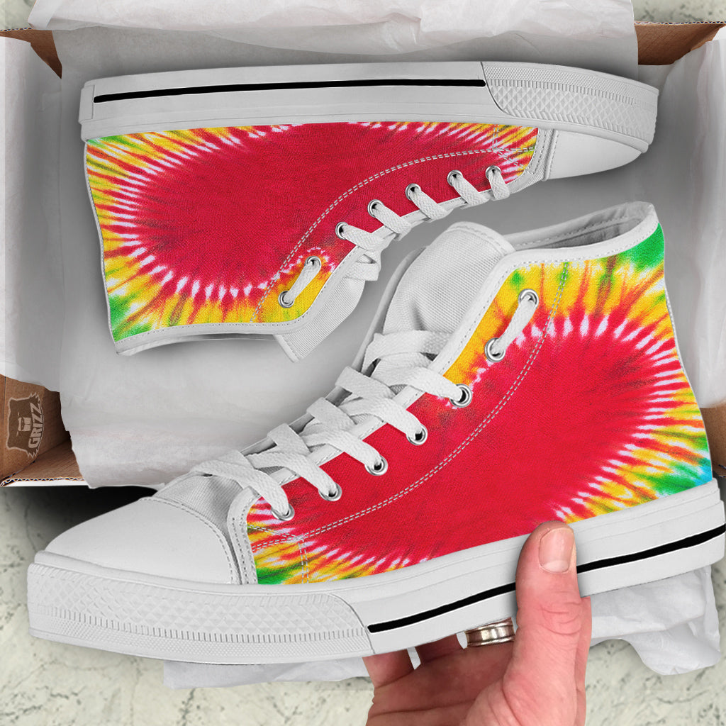 Tie Dye Colorful Heart Print White High Top Shoes-grizzshop