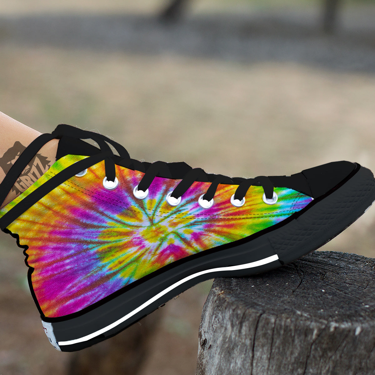 Tie Dye Colorful Hippie Print Black High Top Shoes-grizzshop