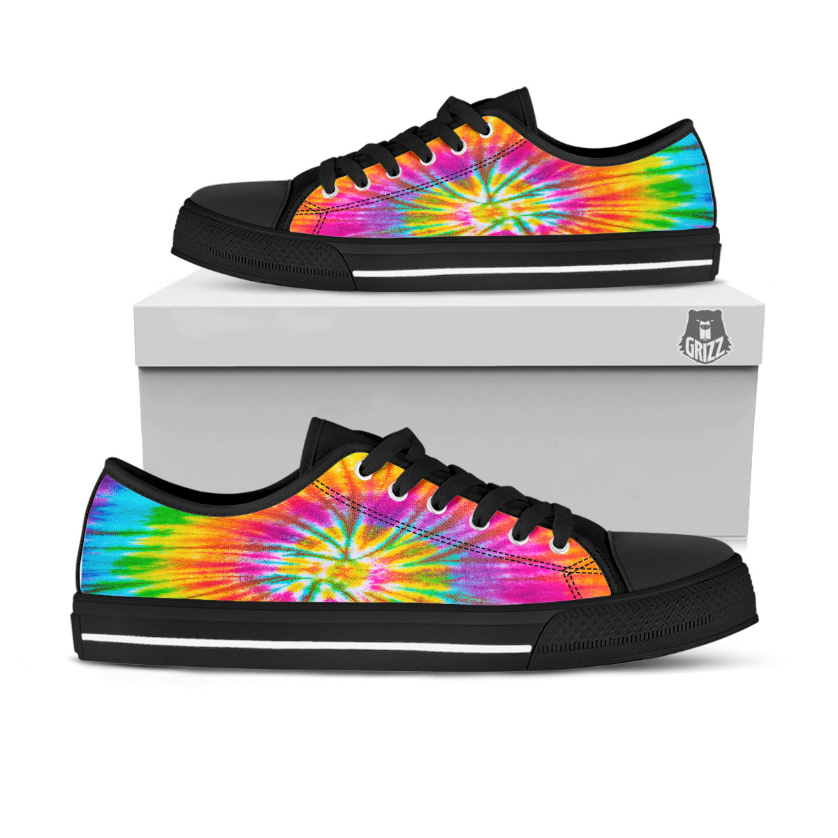 Tie Dye Colorful Hippie Print Black Low Top Shoes-grizzshop