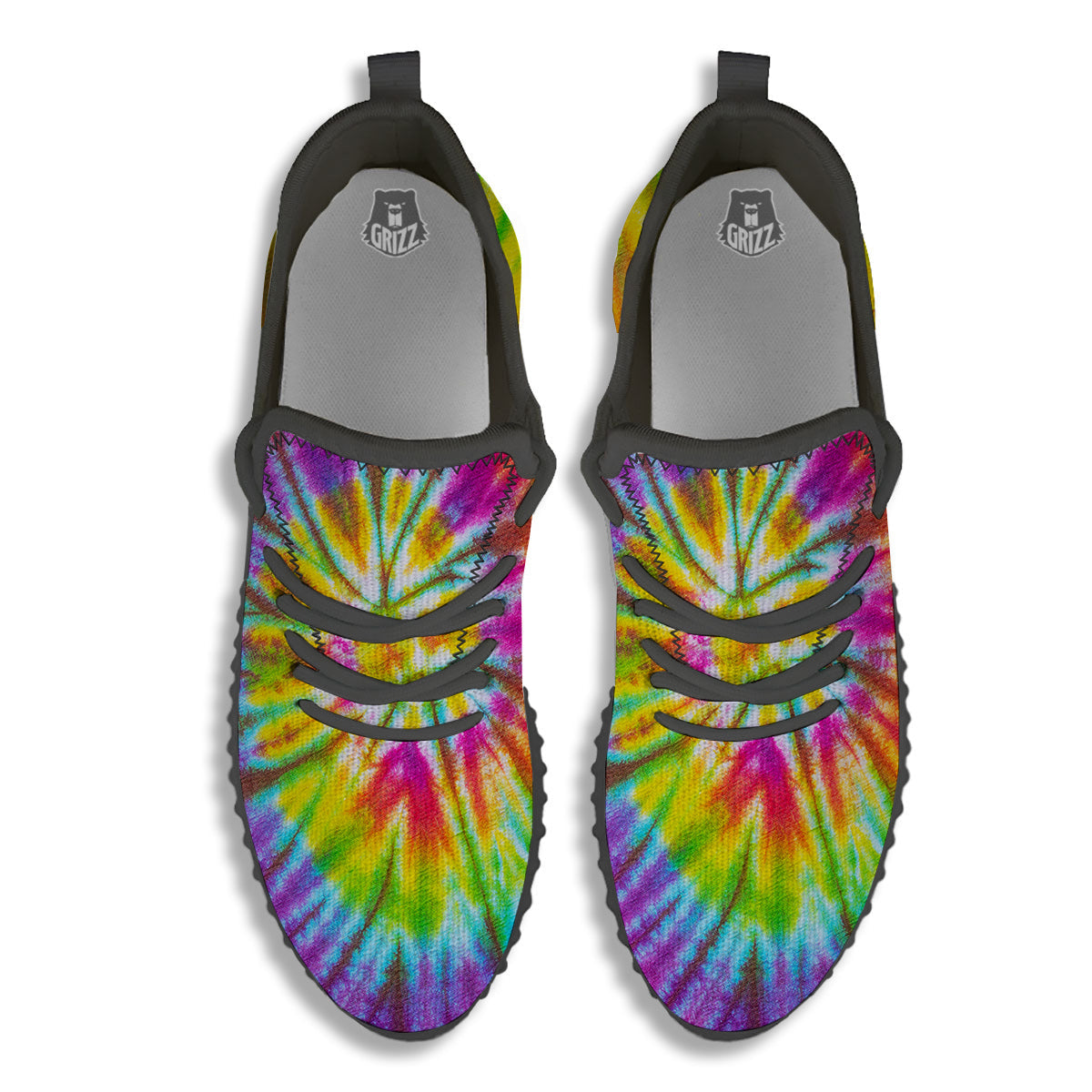 Tie Dye Colorful Hippie Print Black Walking Shoes-grizzshop