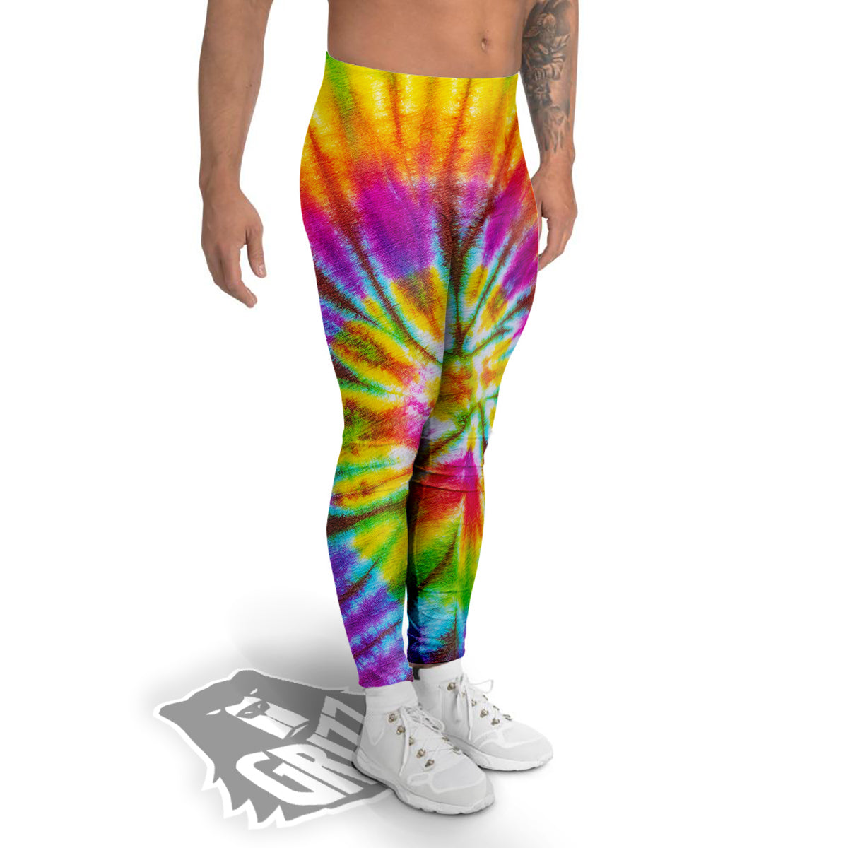 Tie Dye Colorful Hippie Print Men's Leggings-grizzshop