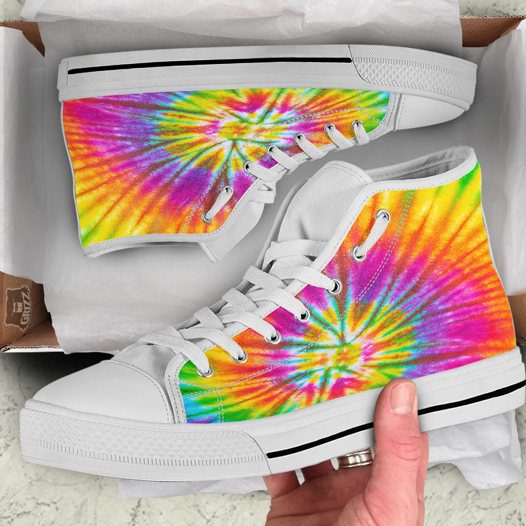 Tie Dye Colorful Hippie Print White High Top Shoes-grizzshop