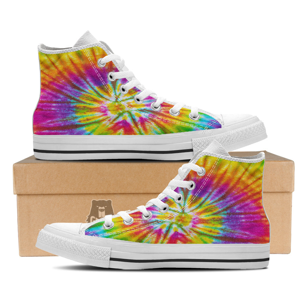 Tie Dye Colorful Hippie Print White High Top Shoes-grizzshop