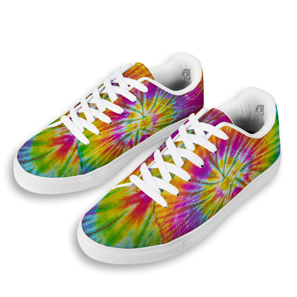 Tie Dye Colorful Hippie Print White Low Top Sneakers-grizzshop