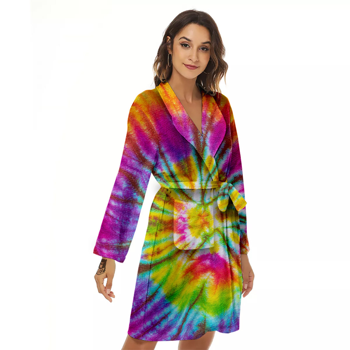 Tie Dye Colorful Hippie Print Women's Robe-grizzshop