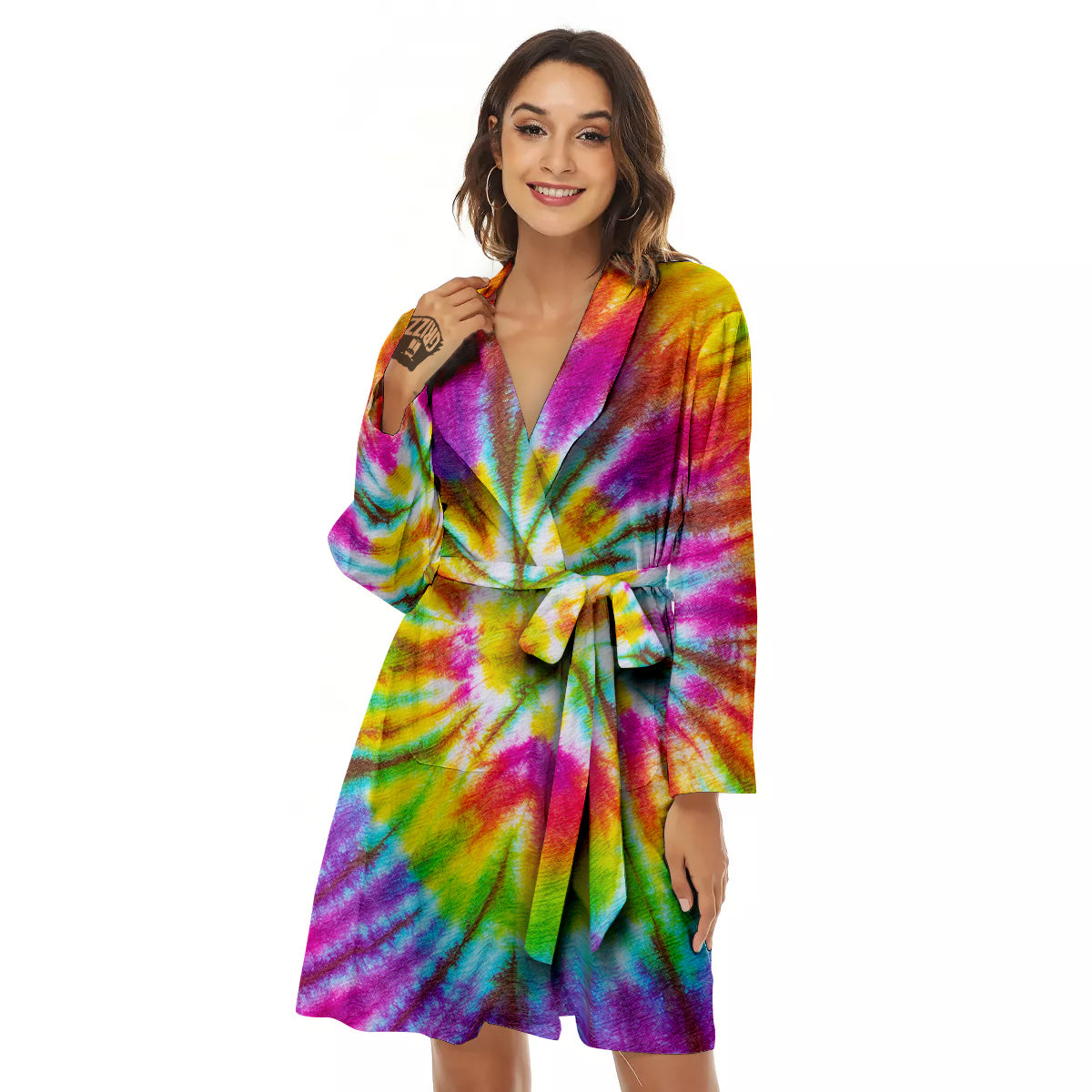 Tie Dye Colorful Hippie Print Women's Robe-grizzshop