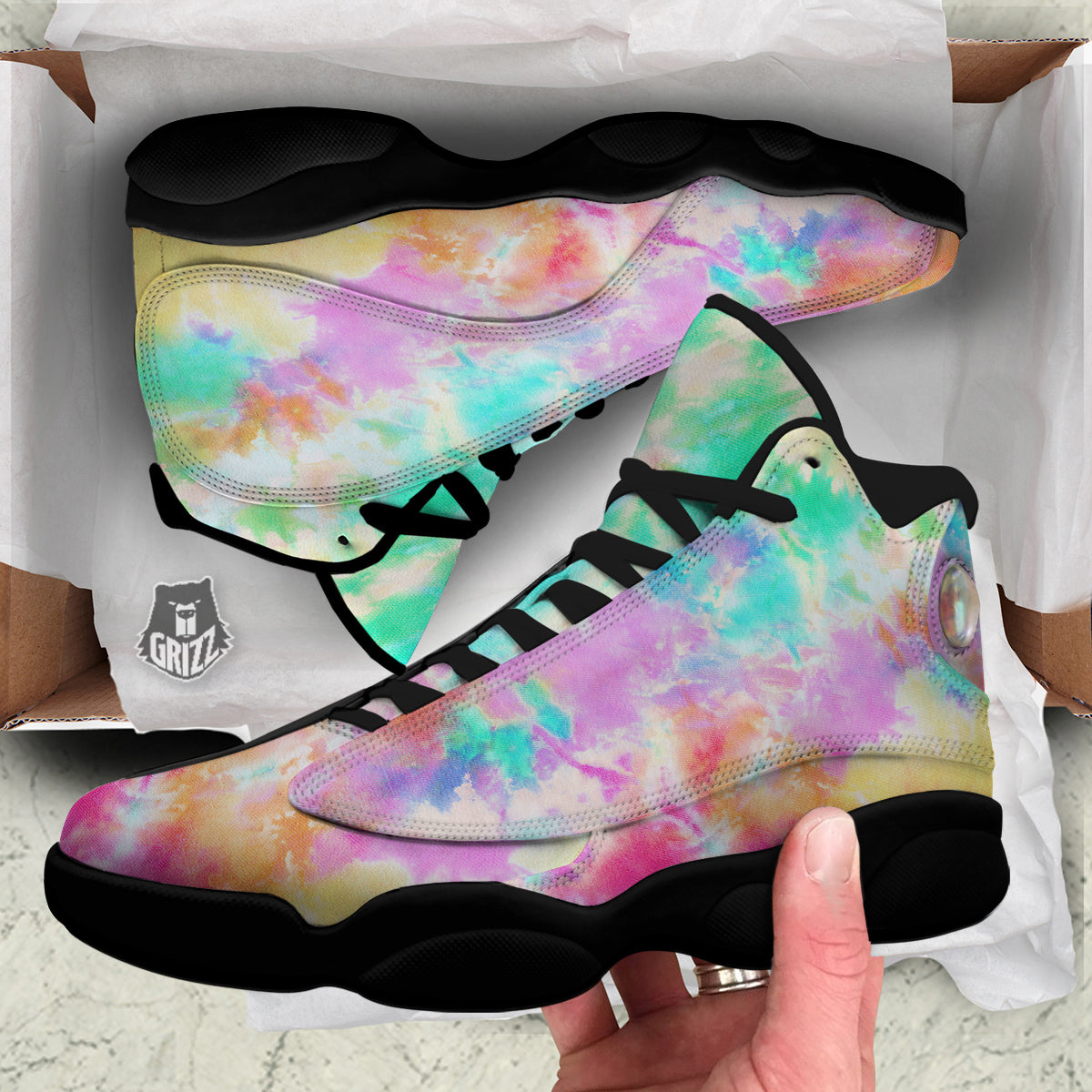 Tie Dye Colorful Print Black Basketball Shoes-grizzshop