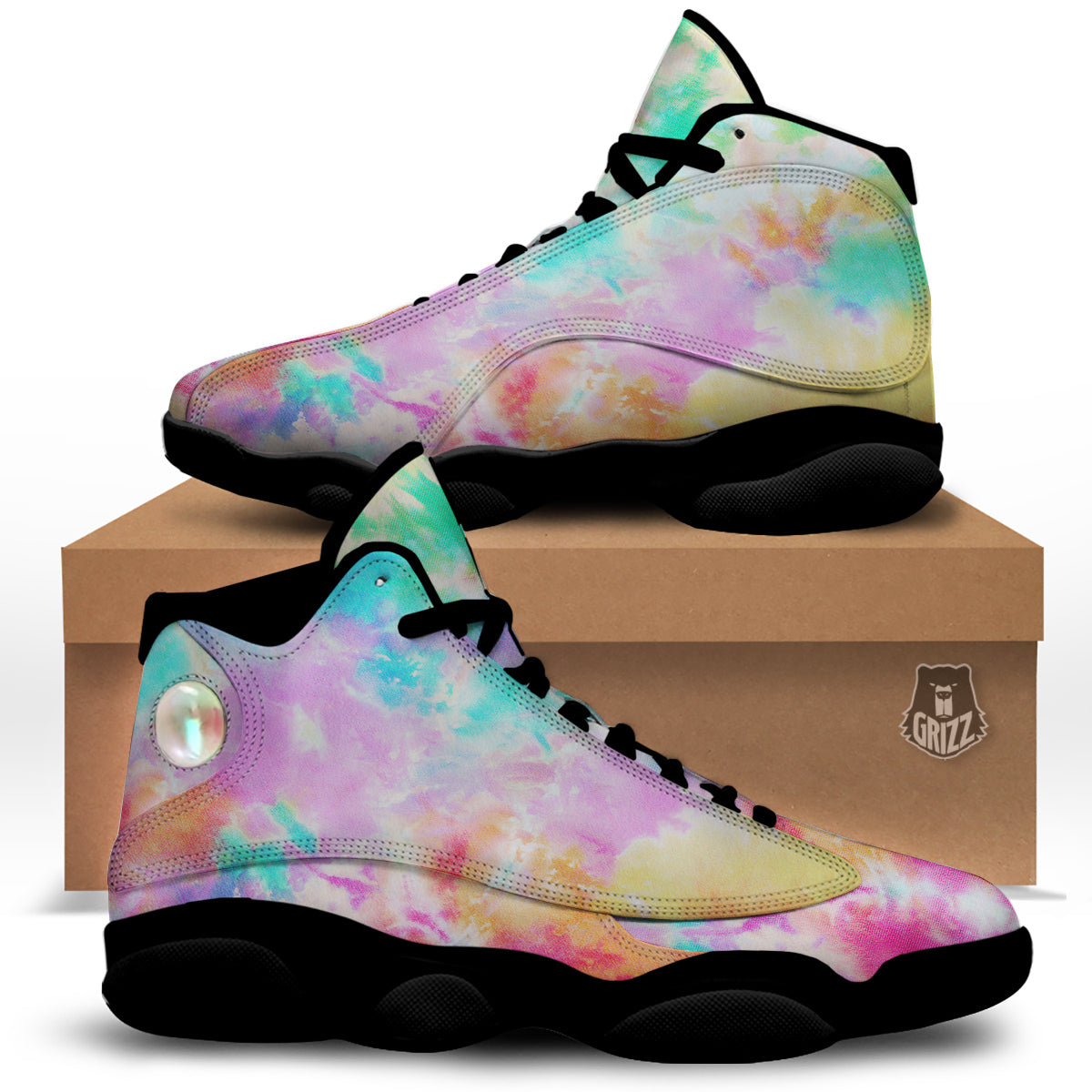 Tie Dye Colorful Print Black Basketball Shoes-grizzshop