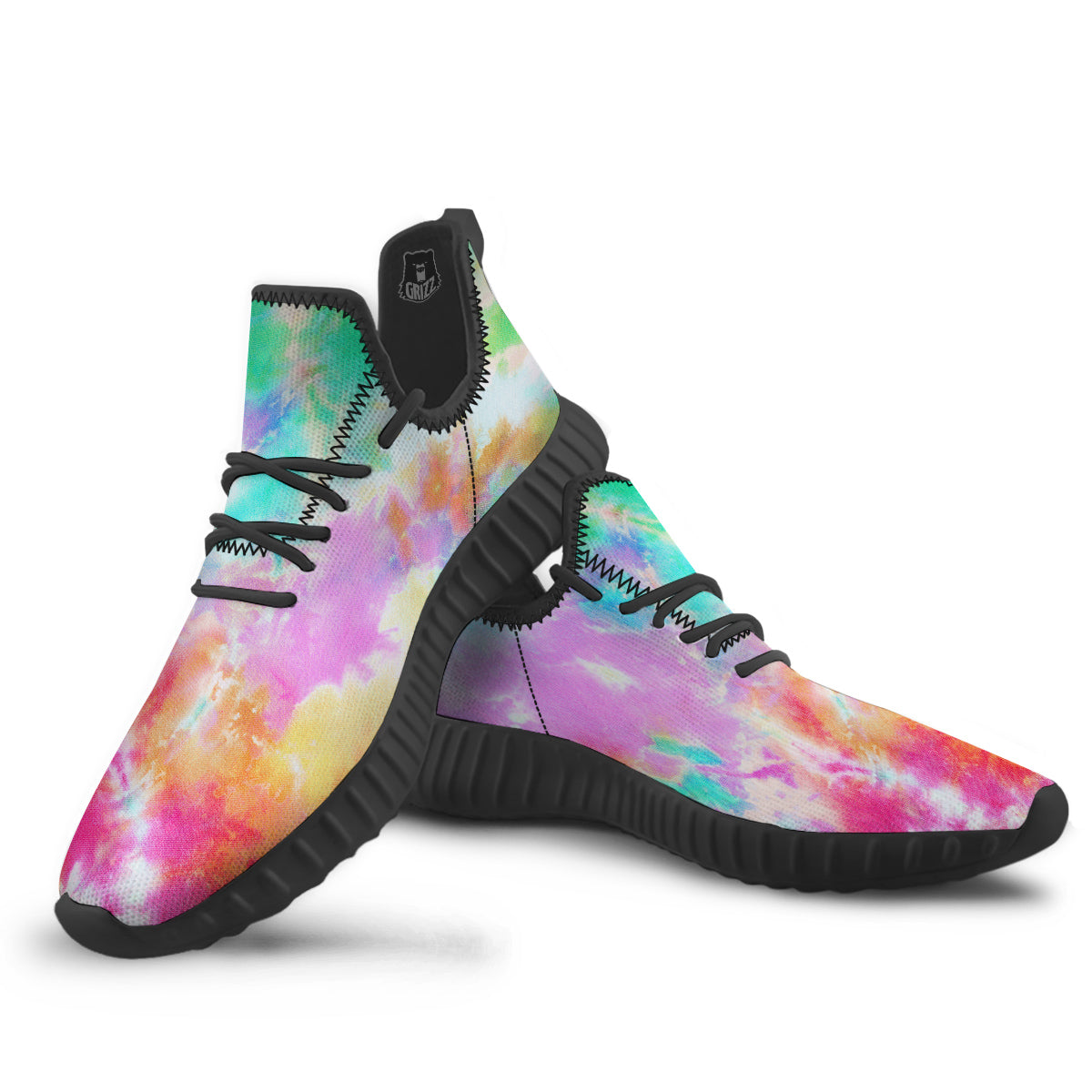 Tie Dye Colorful Print Black Walking Shoes-grizzshop