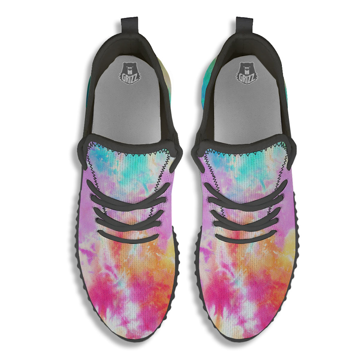 Tie Dye Colorful Print Black Walking Shoes-grizzshop