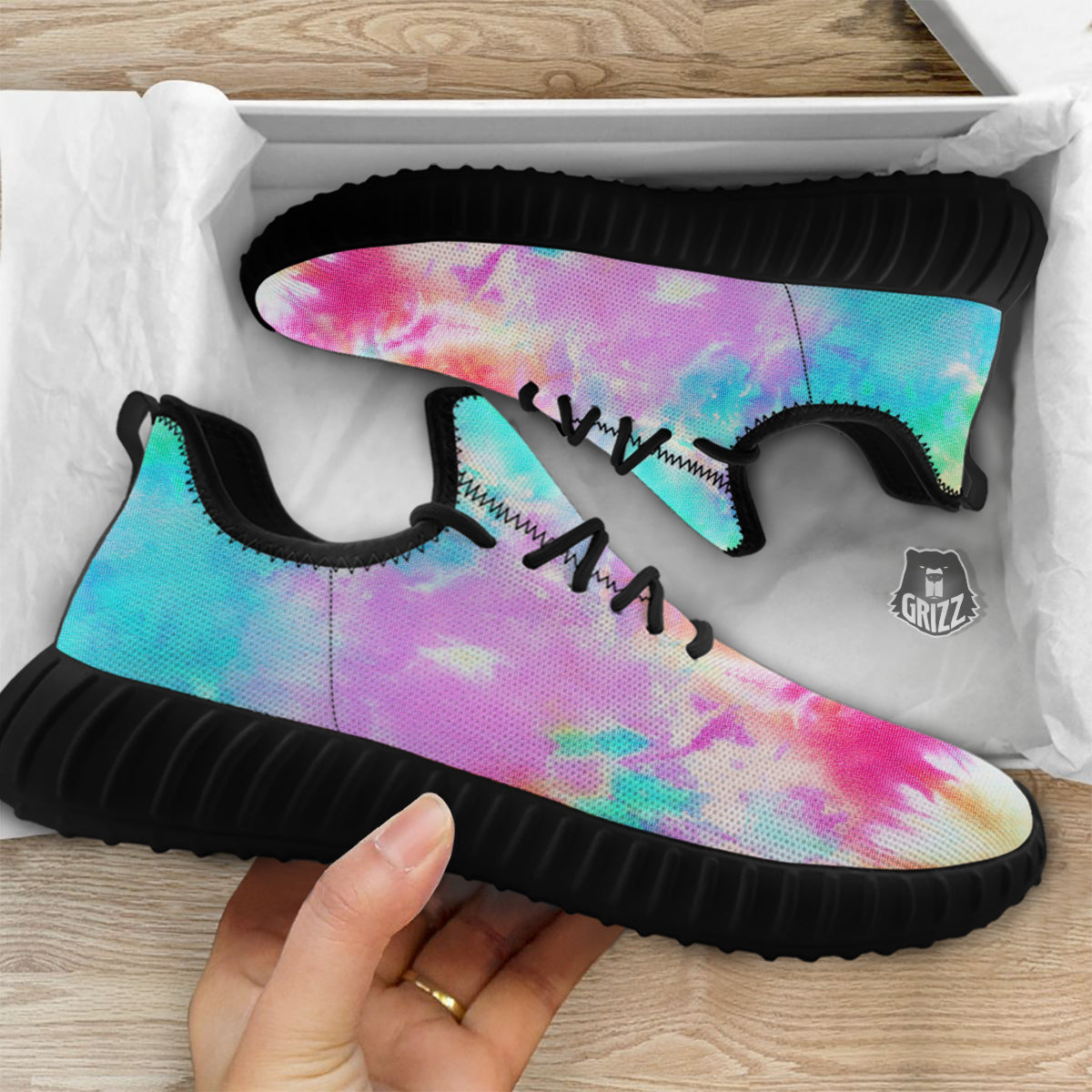 Tie Dye Colorful Print Black Walking Shoes-grizzshop