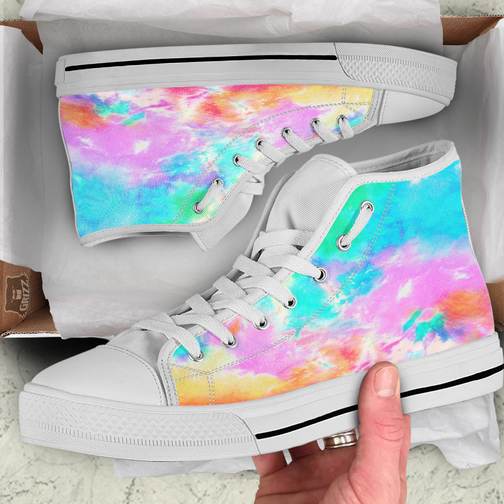 Tie Dye Colorful Print White High Top Shoes-grizzshop
