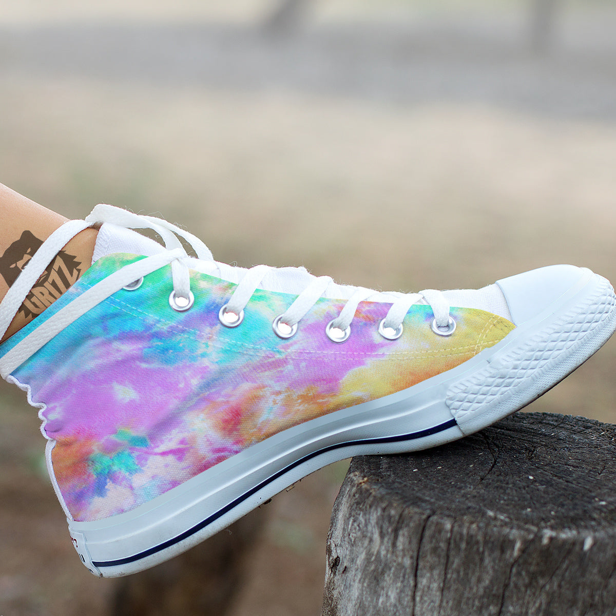 Tie Dye Colorful Print White High Top Shoes-grizzshop