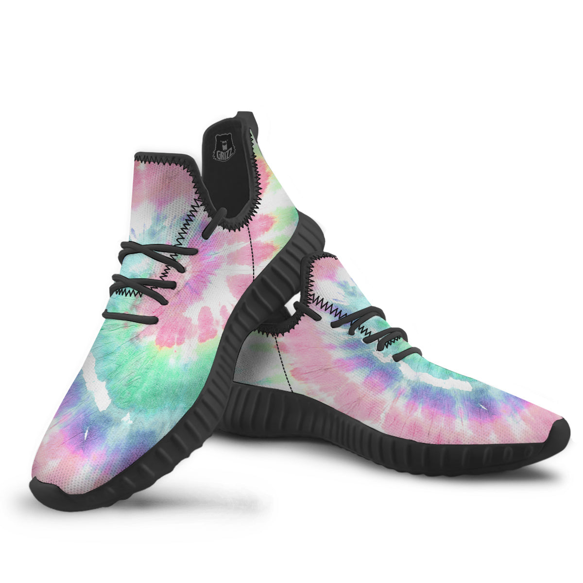 Tie Dye Colorful Spiral Print Black Walking Shoes-grizzshop