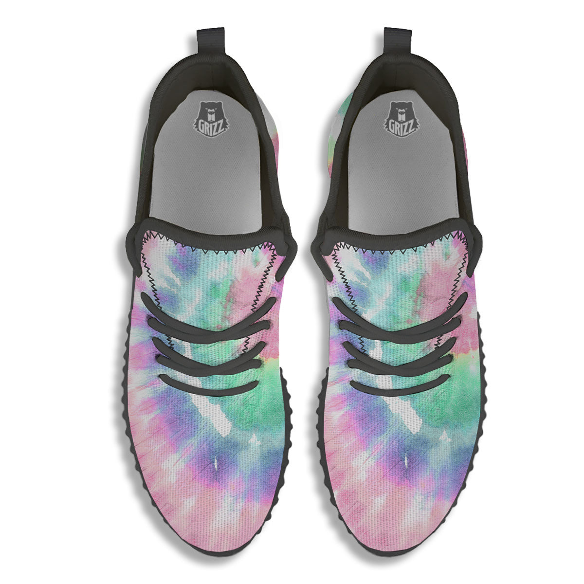 Tie Dye Colorful Spiral Print Black Walking Shoes-grizzshop