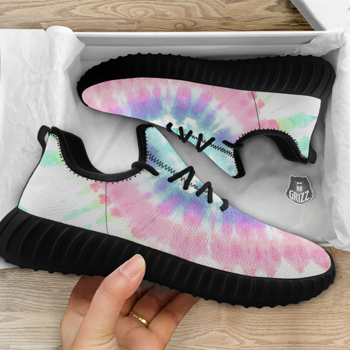 Tie Dye Colorful Spiral Print Black Walking Shoes-grizzshop