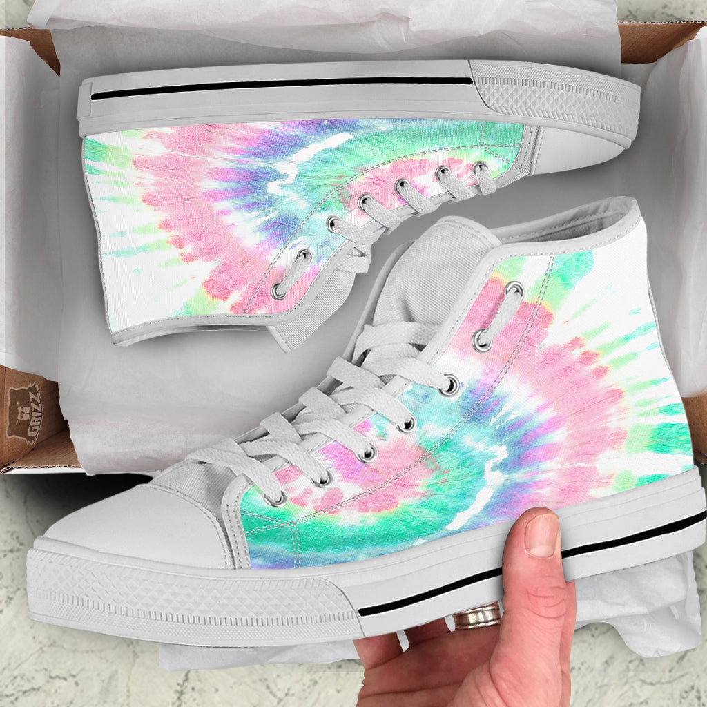 Tie Dye Colorful Spiral Print White High Top Shoes-grizzshop