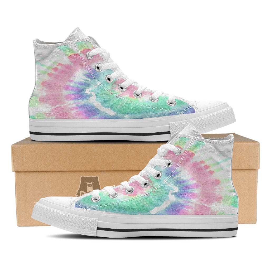 Tie Dye Colorful Spiral Print White High Top Shoes-grizzshop