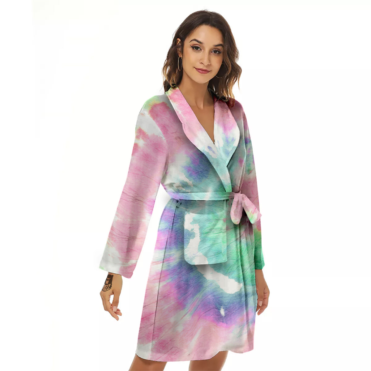 Tie Dye Colorful Spiral Print Women's Robe-grizzshop