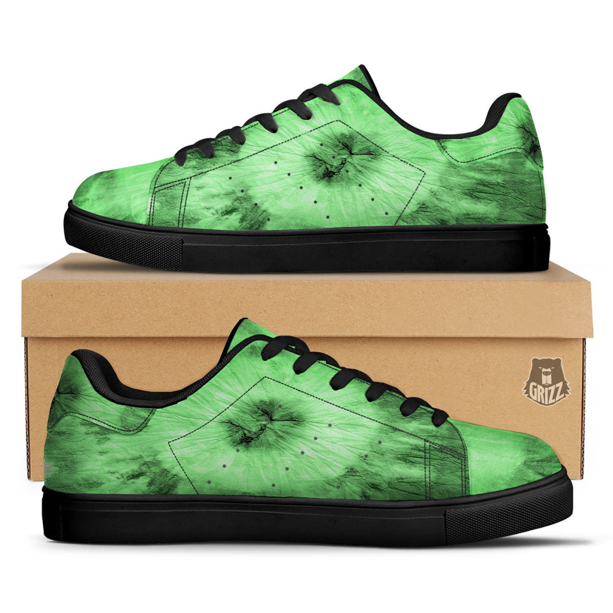 Tie Dye Green Print Black Low Top Sneakers-grizzshop