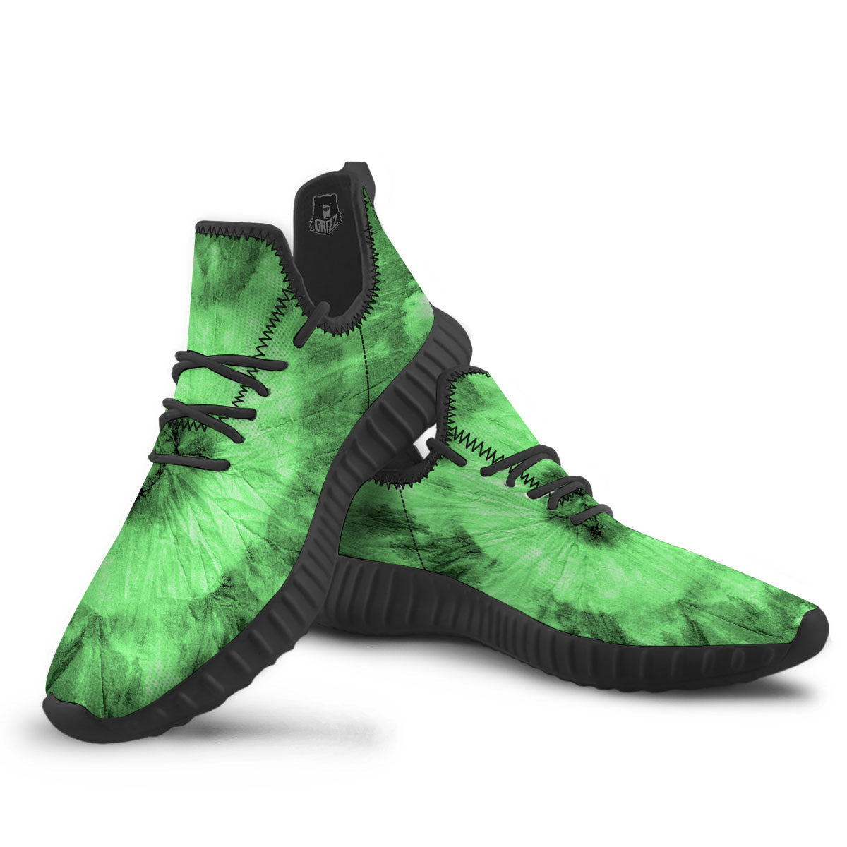Tie Dye Green Print Black Walking Shoes-grizzshop